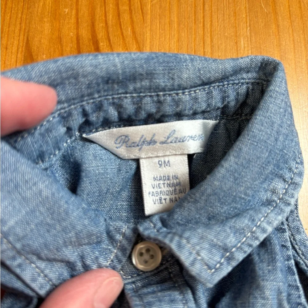 Ralph‎ Lauren Baby Girl Sleeveless Chambray Belted Dress Size 9 Months